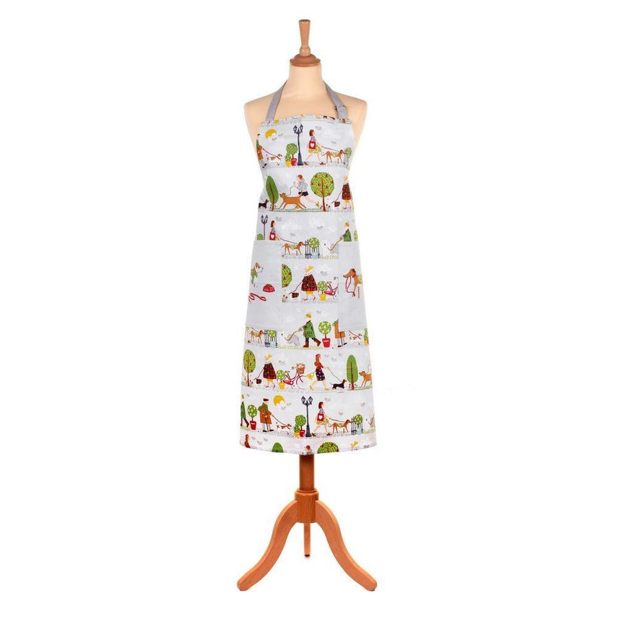 Ulster Weavers Walkies cotton apron with an illustrated dog-walking print