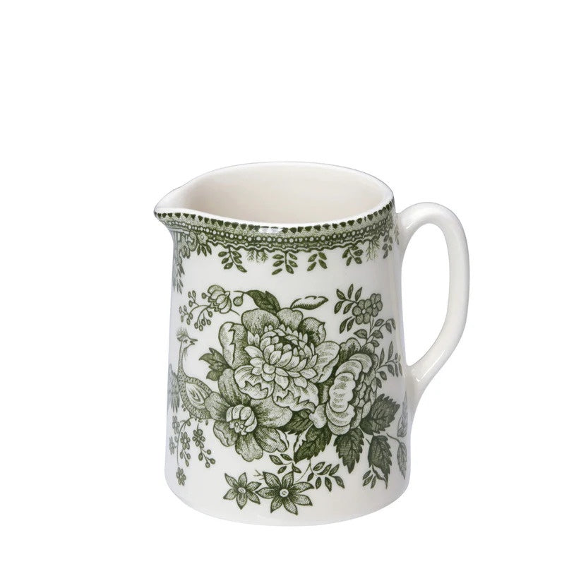 Burleigh Green Asiatic Pheasants mini tankard jug with a green and white transferware pattern