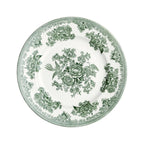 Burleigh Green Asiatic Pheasants plate with a green and white transferware floral pattern