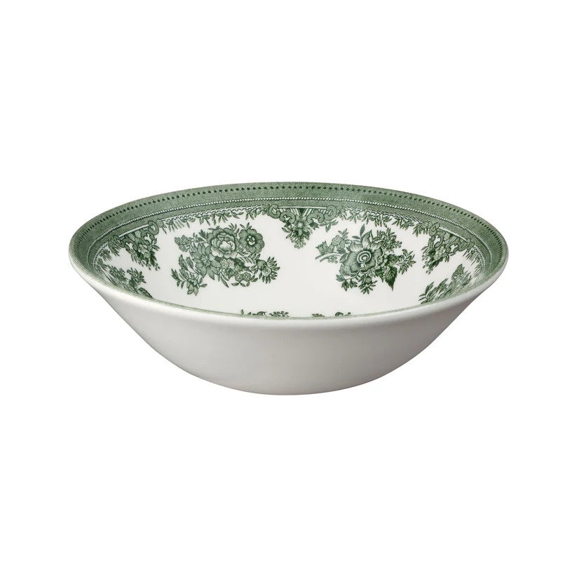 Burleigh Green Asiatic Pheasants cereal bowl with a green and white transferware pattern