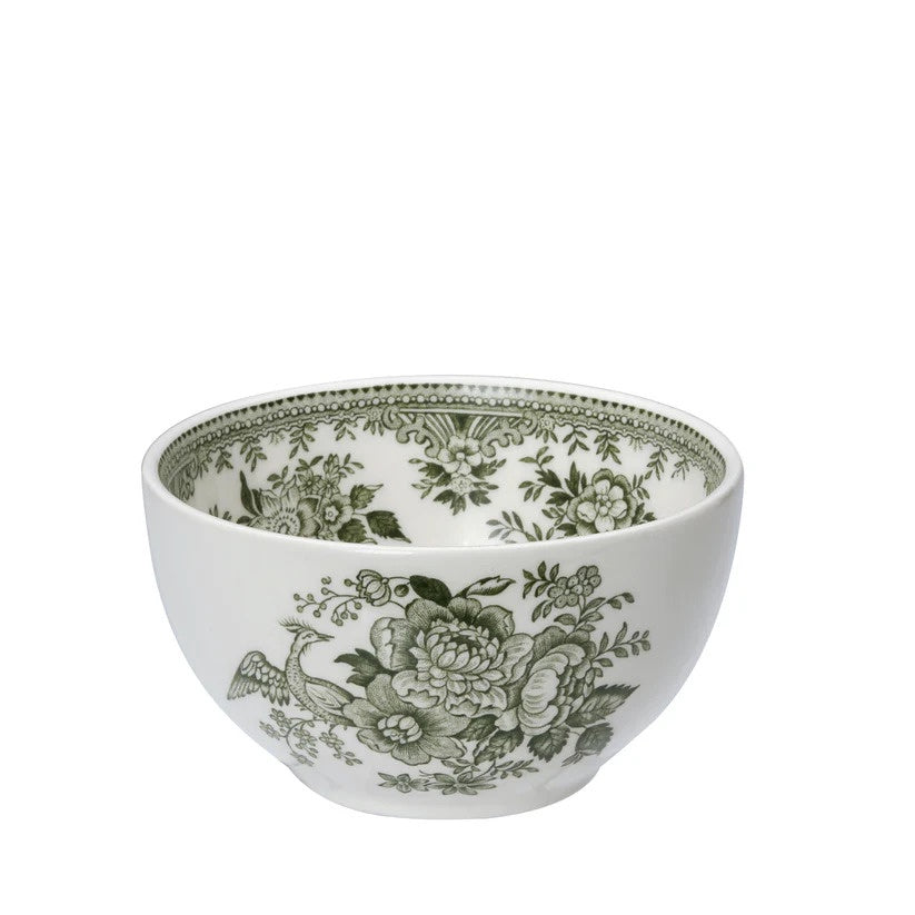 Burleigh Green Asiatic Pheasants small footed bowl with a green and white transferware pattern