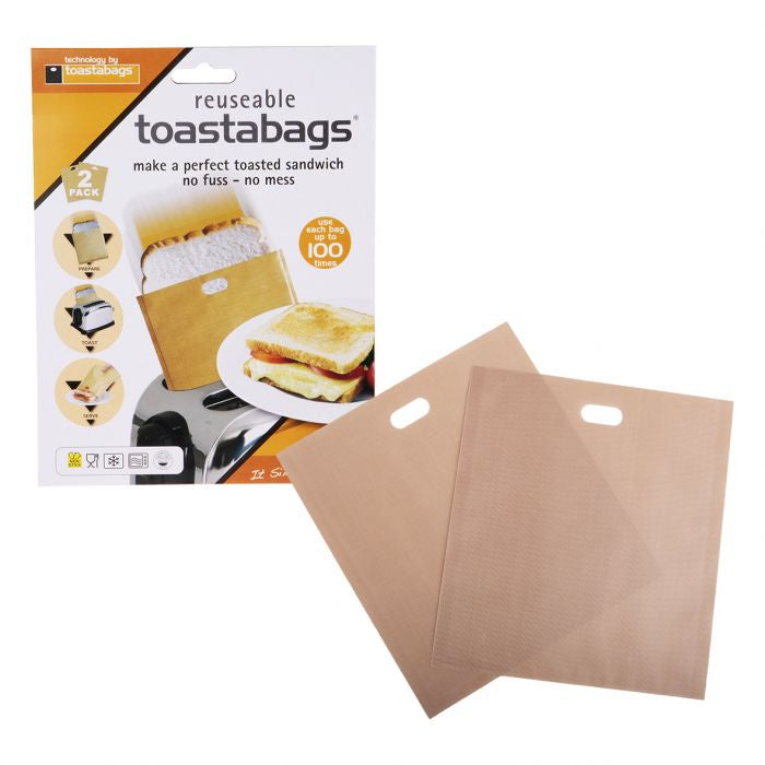 Toastabag reusable toasted sandwich bags, a two pack shown on its card with two brown bags