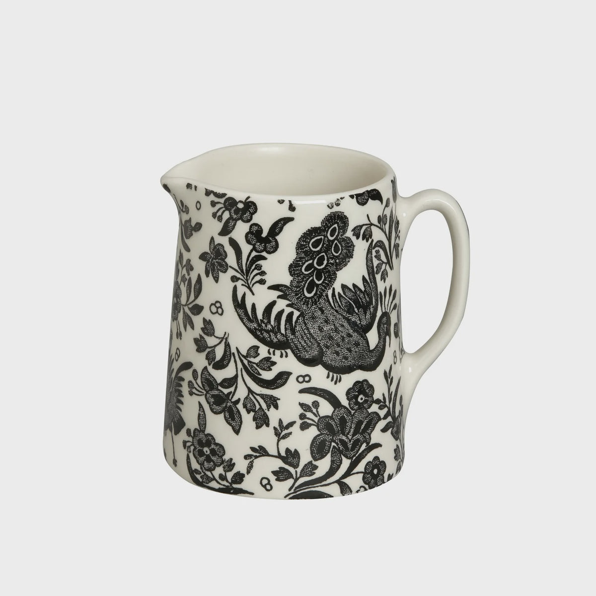 Burleigh Black Regal Peacock mini tankard jug, 160ml, with a black and white peacock pattern