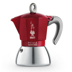 Bialetti Moka Induction Bi Layer in red and steel with a grey handle