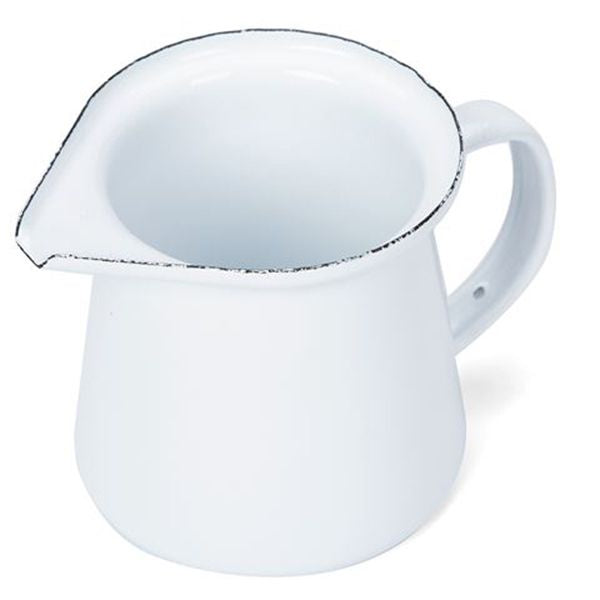 Falcon Enamelware creamer in white with a navy rim
