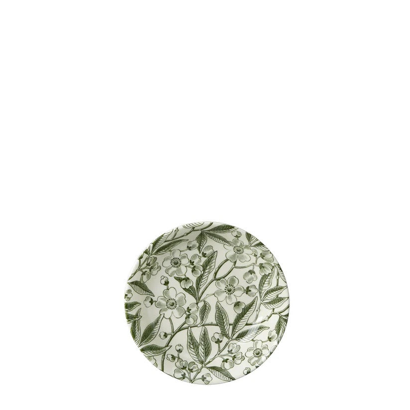 Burleigh Green Prunus butter pat in green and white floral pattern