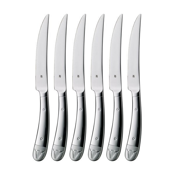 WMF Bulls steak knife set of six with serrated blades and stainless steel handles