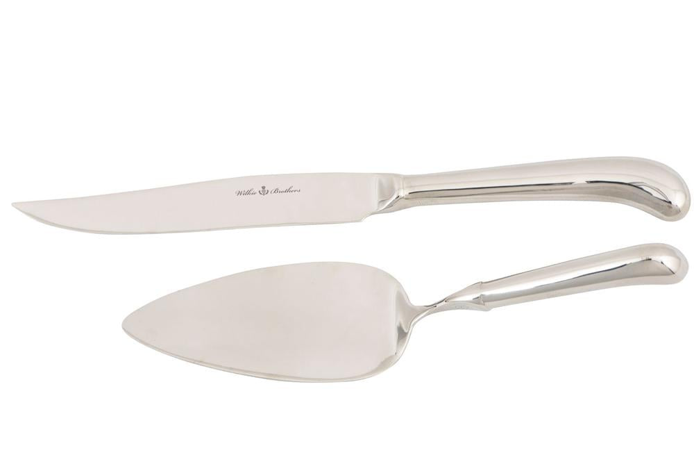 Wilkie Brothers Stirling cake serving set with a knife and a server in polished stainless steel