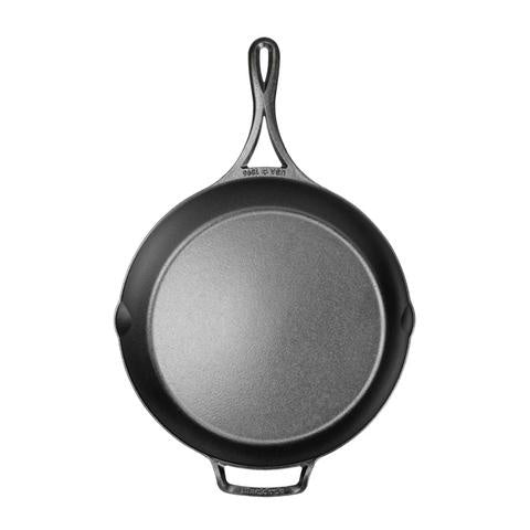 Lodge cast iron Blacklock skillet in dark grey with a smooth cooking surface