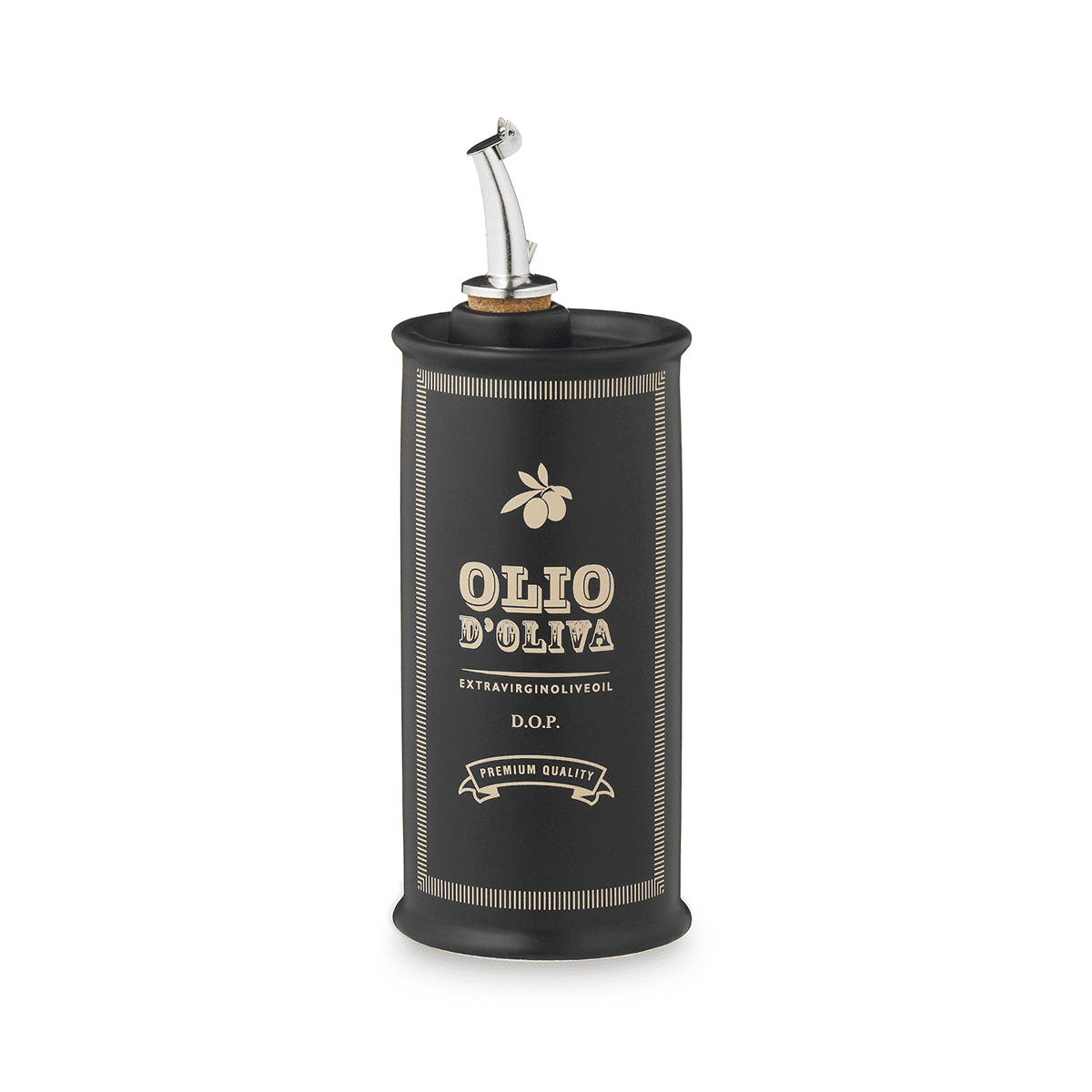 NuovaCER 250ml oil bottle in black with gold Olio d'Oliva lettering and a steel pourer