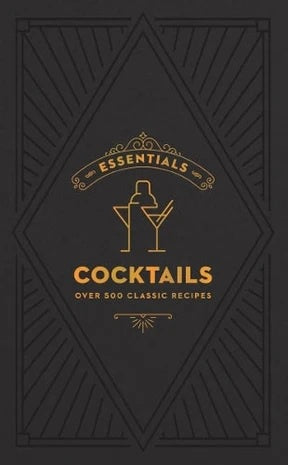Essentials Cocktails book with a black and gold cover showing a cocktail glass and shaker