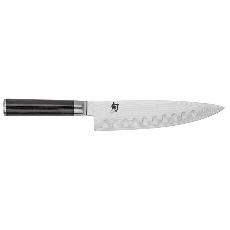 Kai Shun Classic Granton chef's knife, 20cm, with a Damascus blade and a dark handle