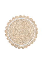 Maytime scalloped placemat in natural rattan with a white woven border