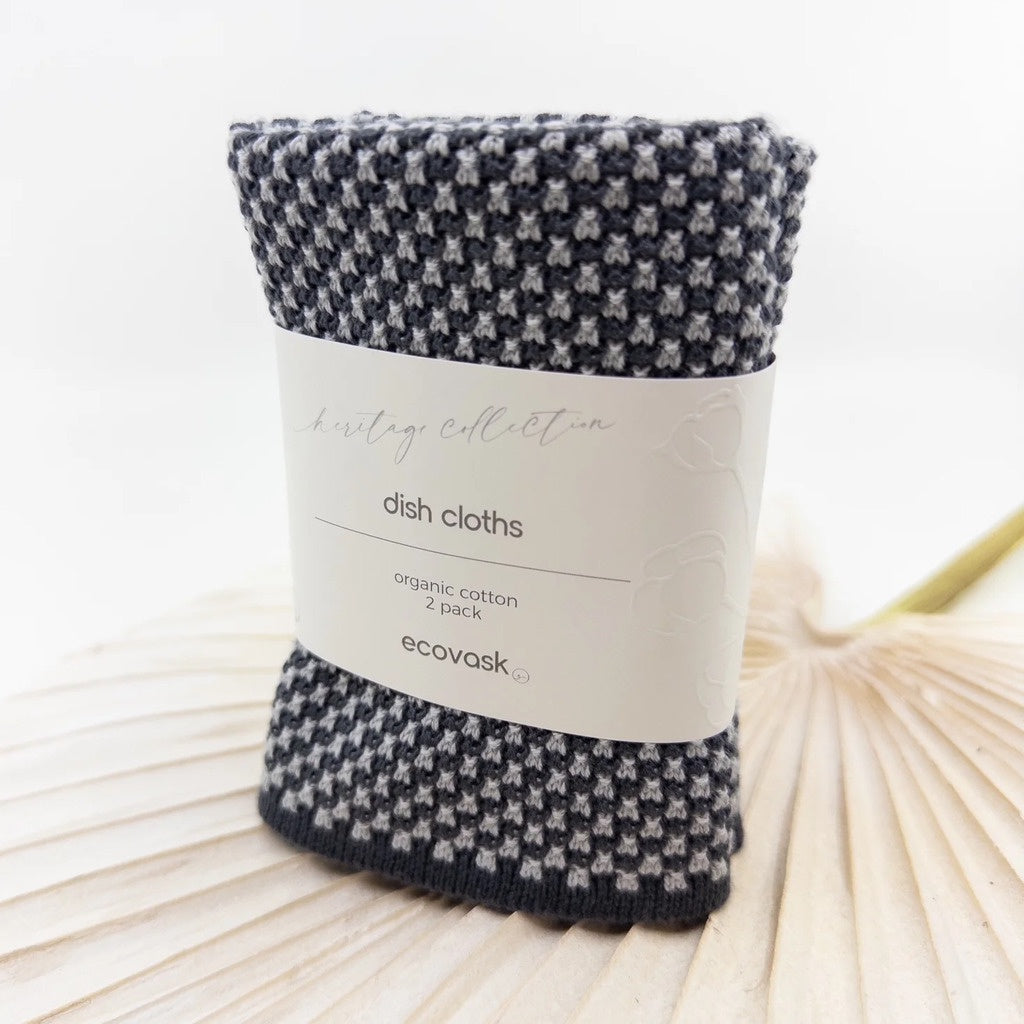 Ecovask Heritage Collection dishcloth set, a folded black and white checked pack