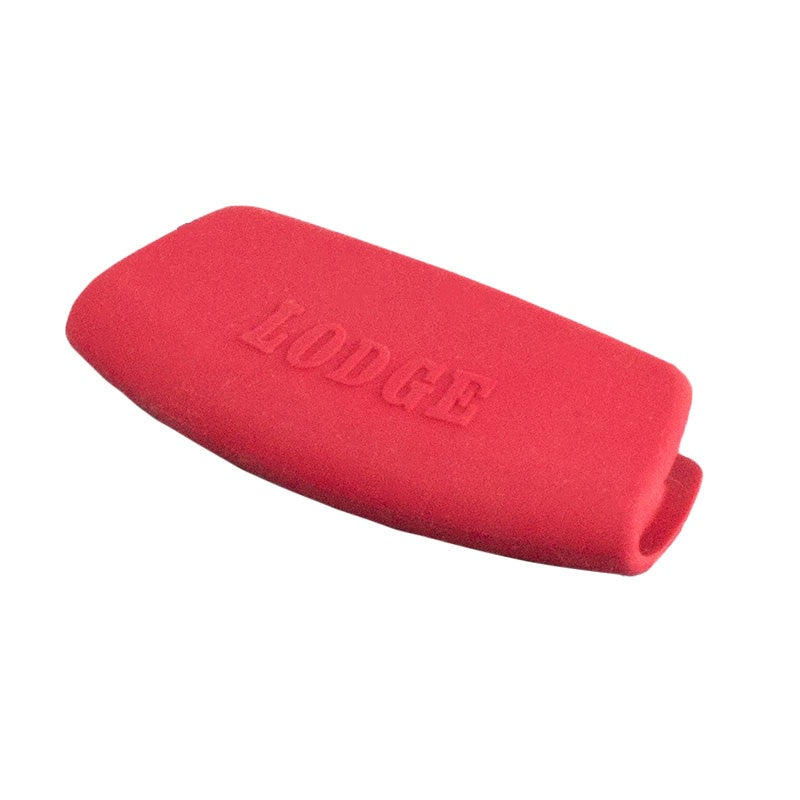 Lodge bakeware silicone grips set of two, red silicone grip with Lodge embossed on it