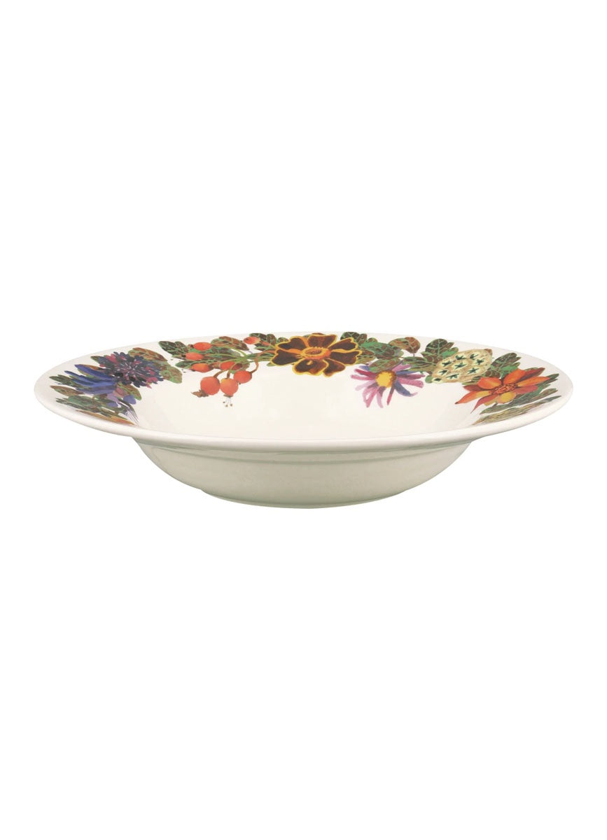 Emma Bridgewater Autumn Flowers soup plate with a mixed floral border