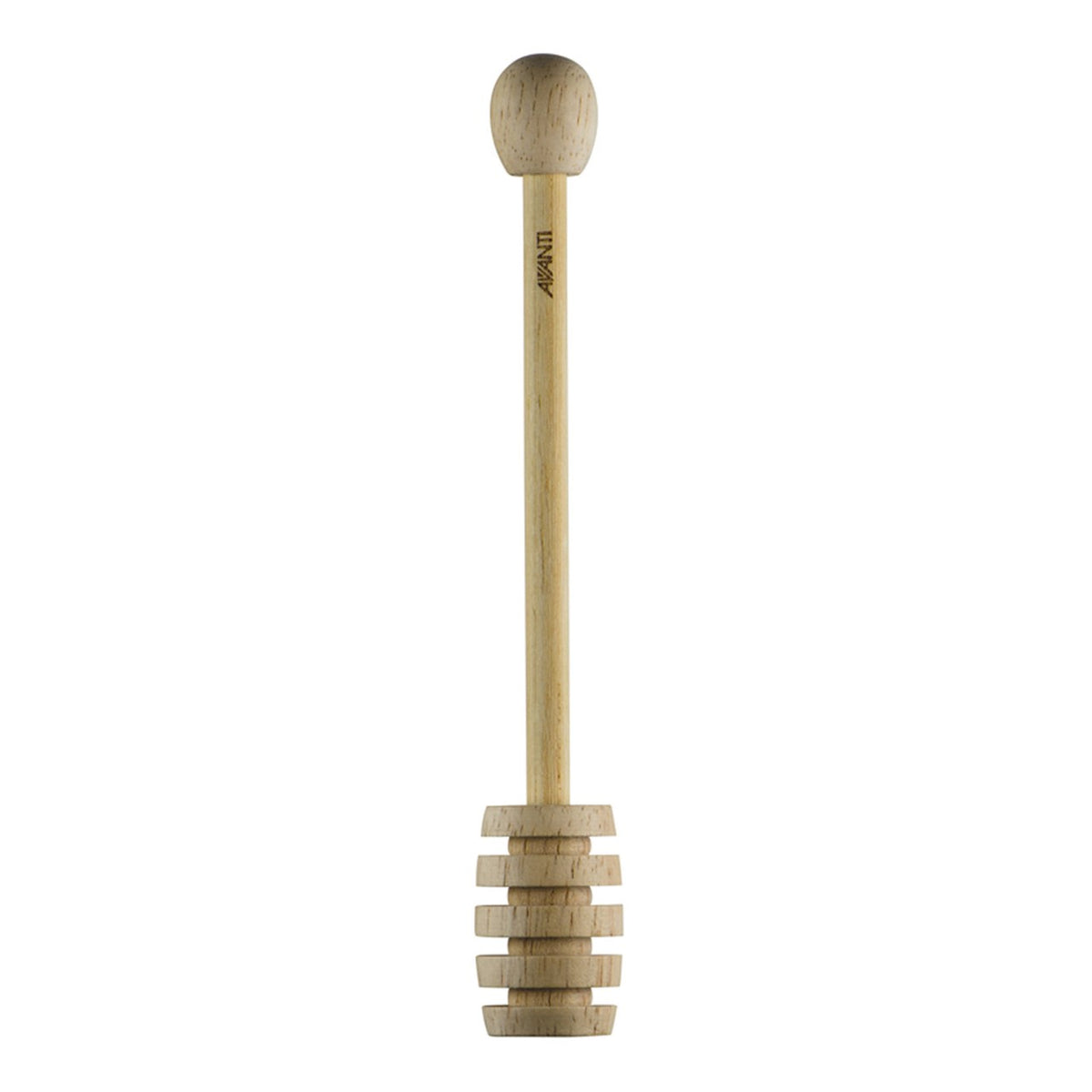 Avanti beechwood honey dipper with a ridged head and a round knob end