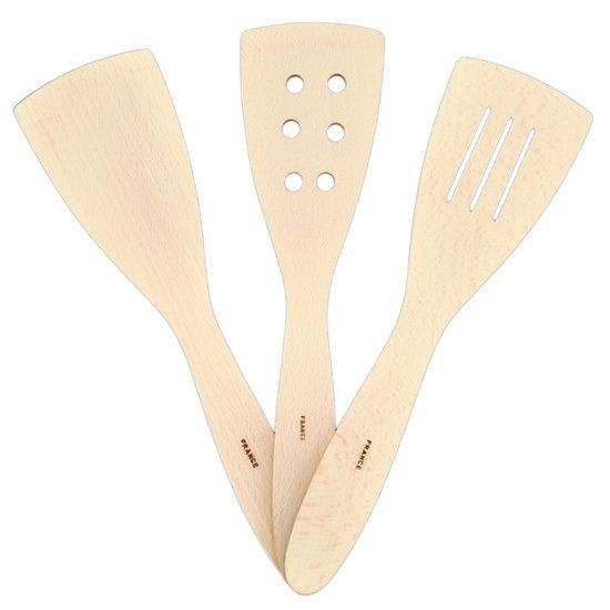 French Woodware Beechwood Curved Perforated Spatula