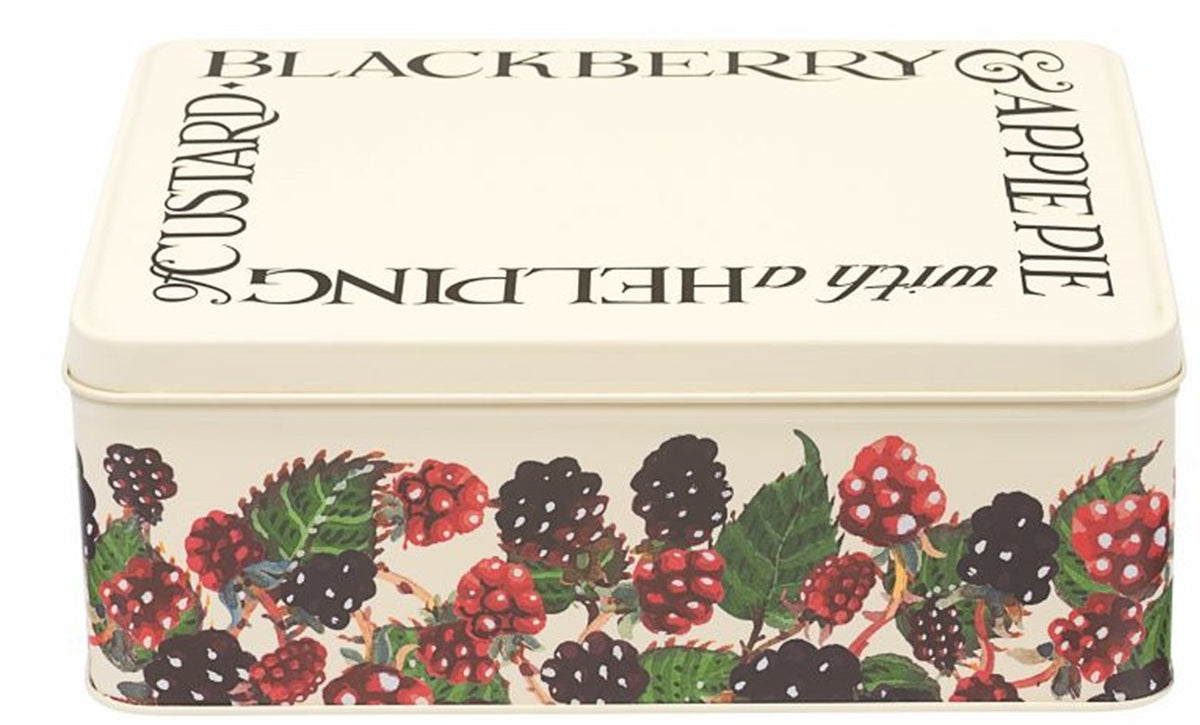 Emma Bridgewater Blackberries deep rectangle tin with Blackberry & Custard Apple Pie lettering