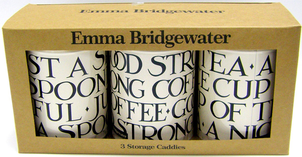 Emma Bridgewater Black Toast round caddy set of three storage tins in their gold gift box