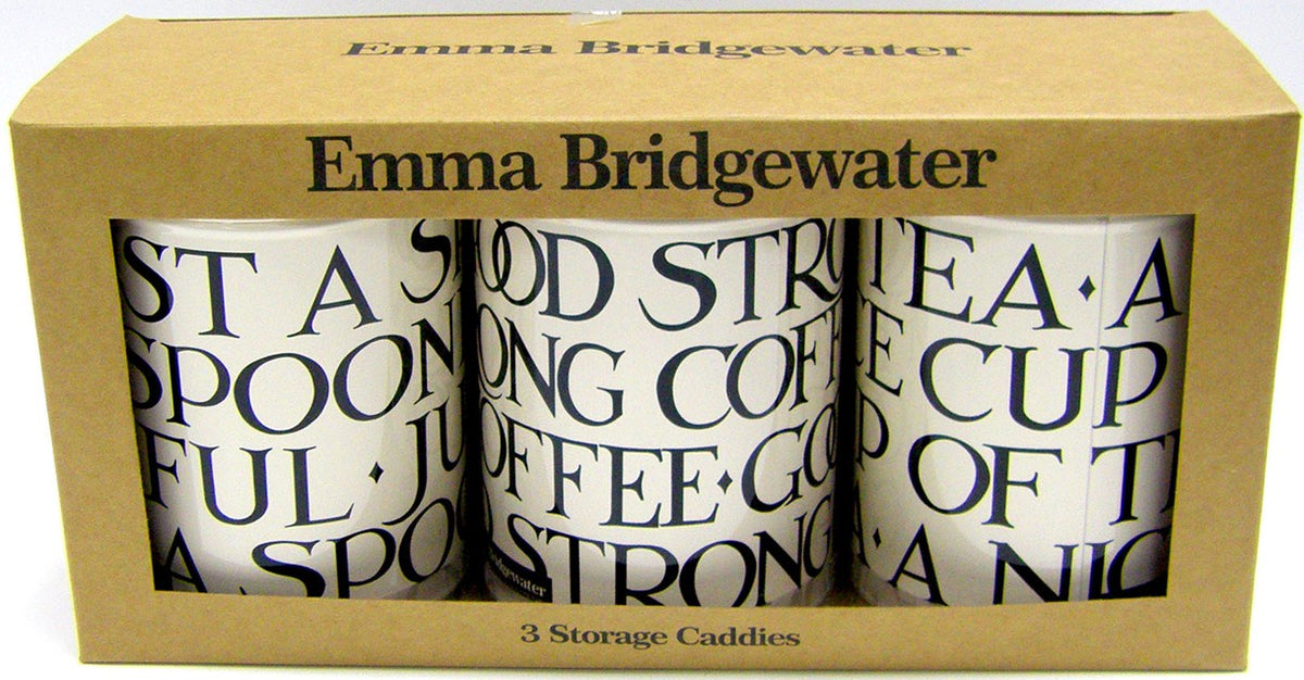 Emma Bridgewater Black Toast round caddy set of three storage tins in their gold gift box