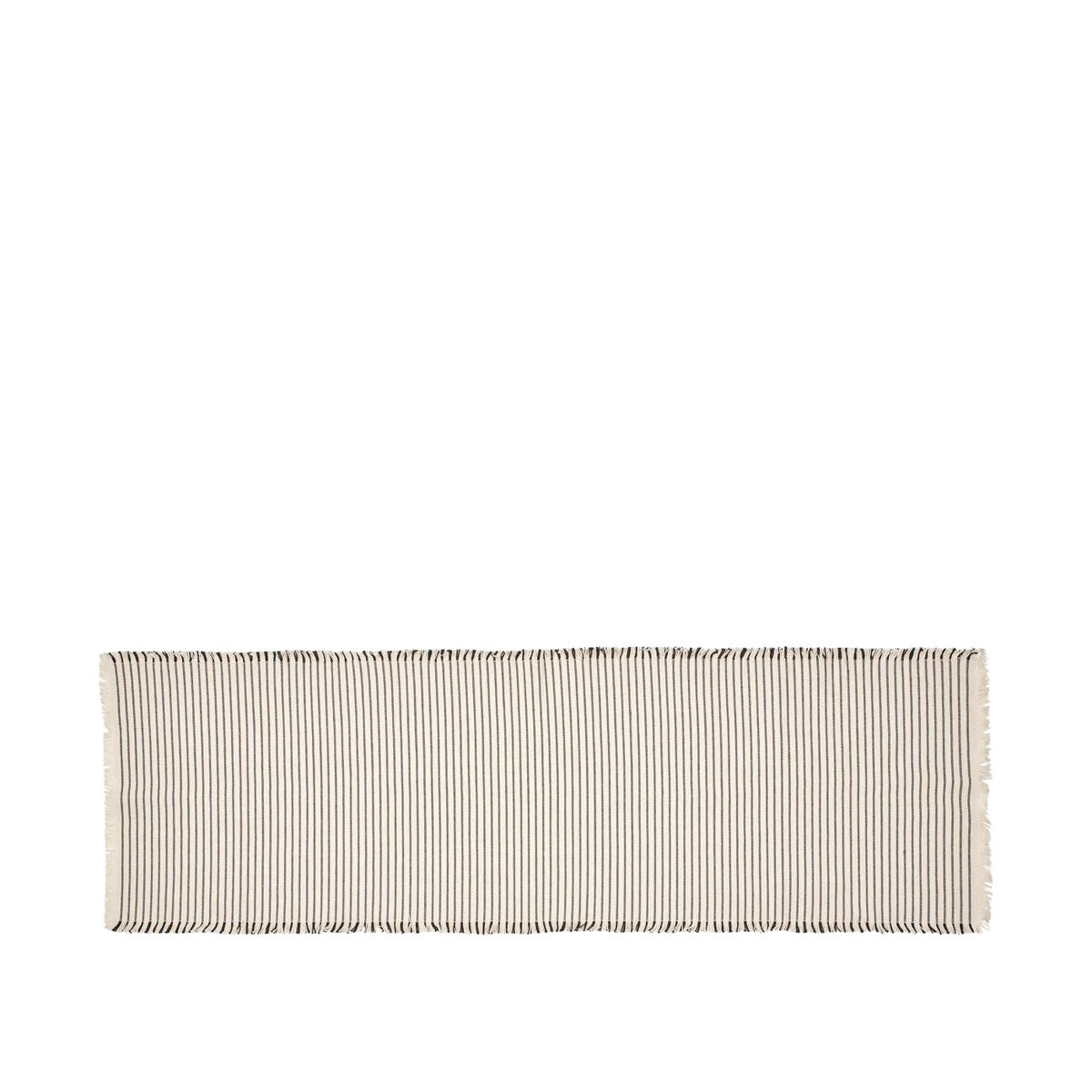 Broste Elouise table runner in off-white and black with fine ribbed stripes and fringed ends