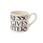 Emma Bridgewater Black Toast espresso mug with Espresso Gives Me Jitters lettering