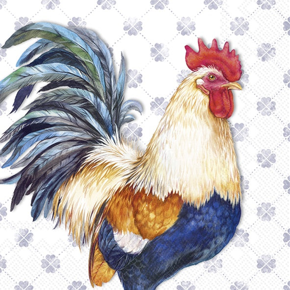 IHR Albert Rooster luncheon napkin with an illustrated rooster on a diamond pattern