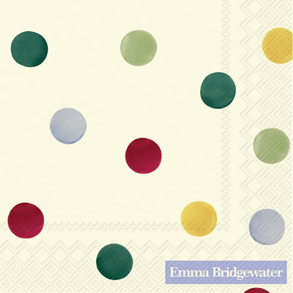 IHR luncheon napkin with Emma Bridgewater style watercolour polka dots on cream
