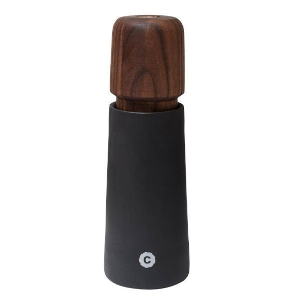 CrushGrind Stockholm mill in black with a walnut wood top