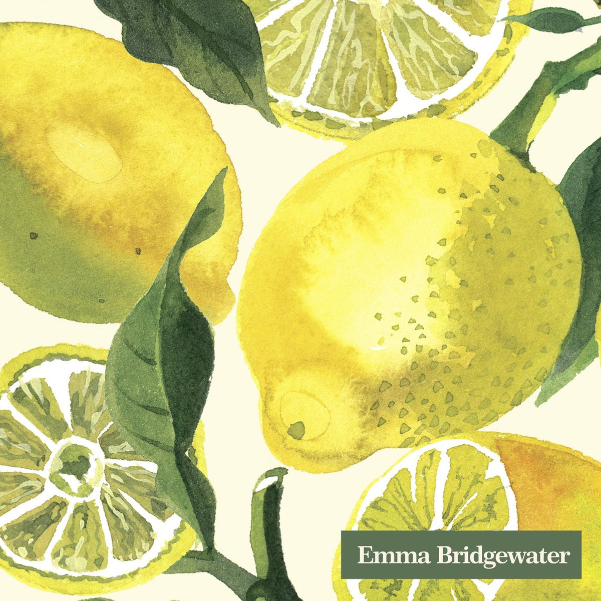 IHR cocktail napkin with an Emma Bridgewater Lemons print of lemons and leaves