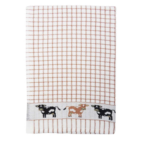 Samuel Lamont Poli-Dri tea towels with an illustrated cow pattern border