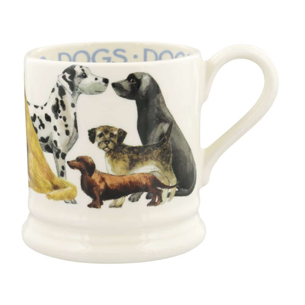 Emma Bridgewater half pint mug with a Dogs All Over design of dalmatians, dachshunds and other breeds
