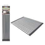 White Magic drying rack and trivet, a grey roll-up rack shown flat and rolled in its packaging