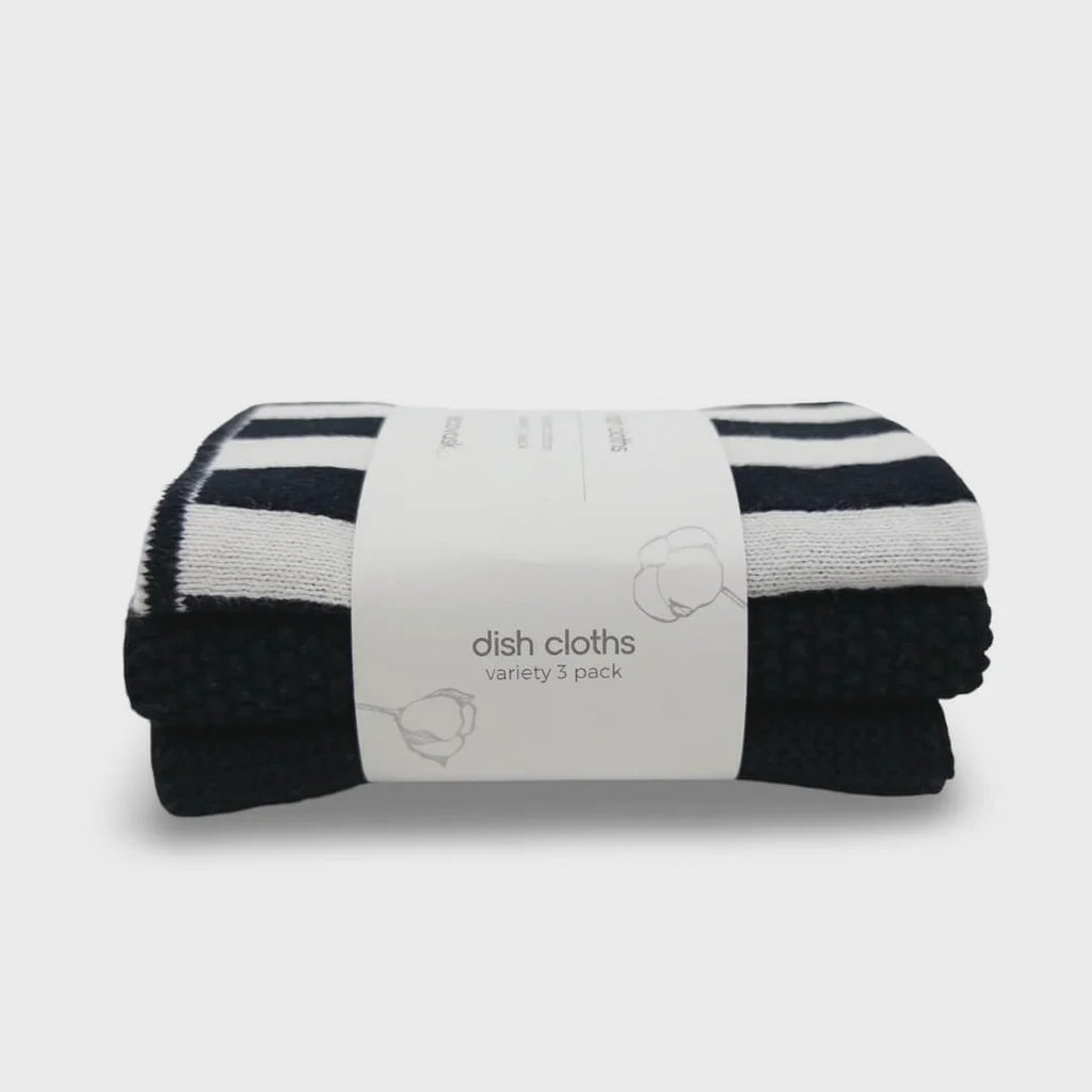 Dishcloth Variety 3pk - Black & White Stripe