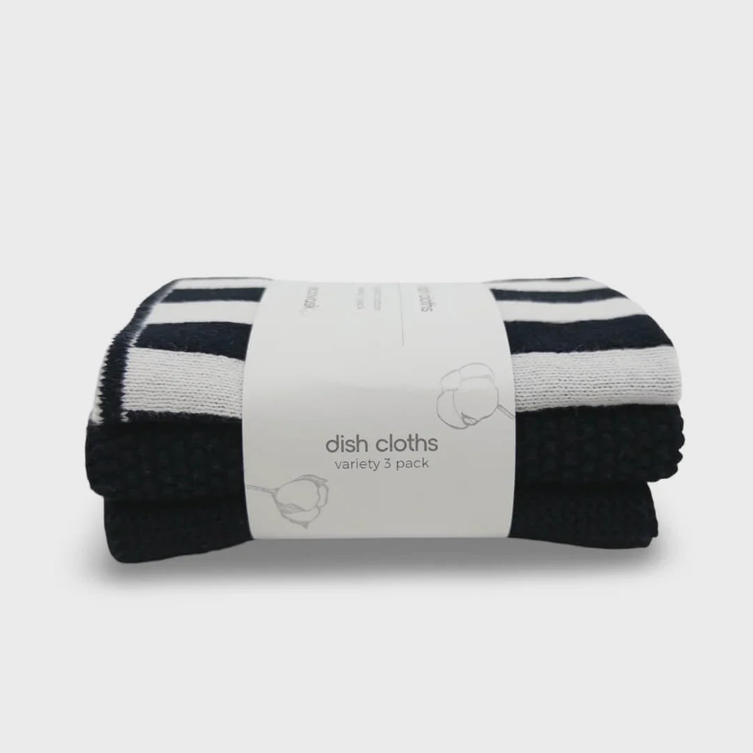 Dishcloth Variety 3pk - Black & White Stripe