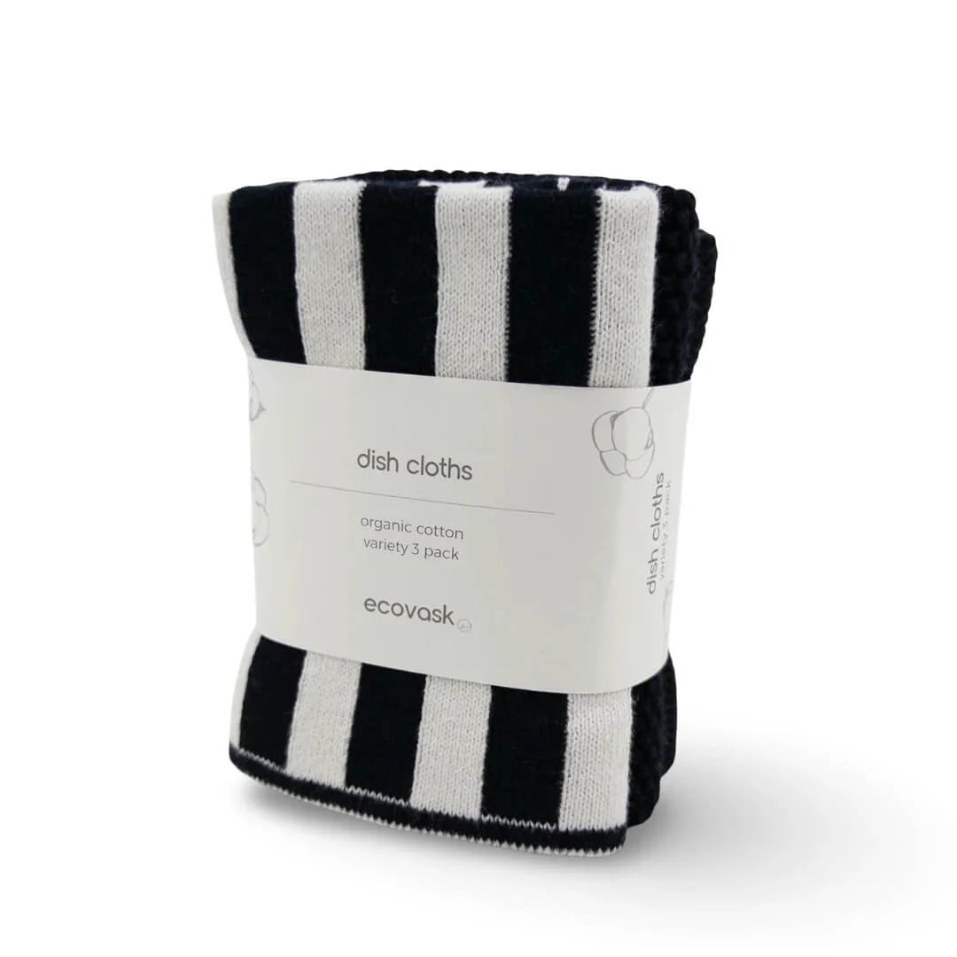 Dishcloth Variety 3pk - Black & White Stripe
