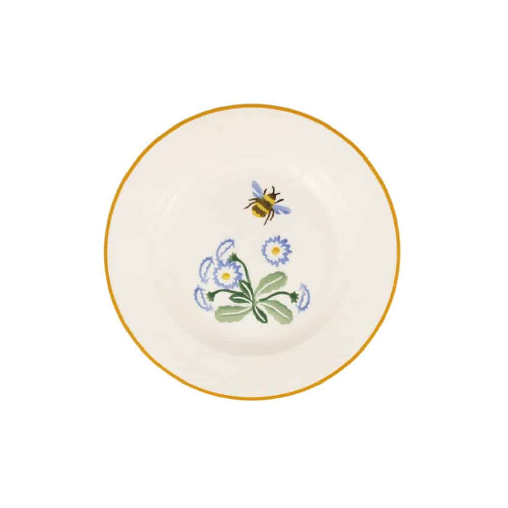 Emma Bridgewater 6 1/2 inch plate with a Daisy & Bee design of blue daisies and a bumblebee