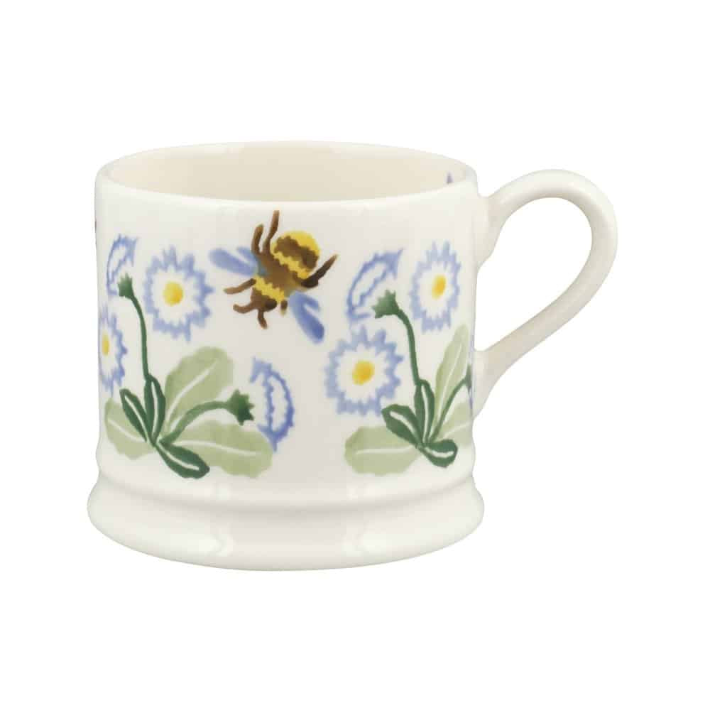 Emma Bridgewater small mug with a Daisy & Bee design of blue daisies and a bumblebee