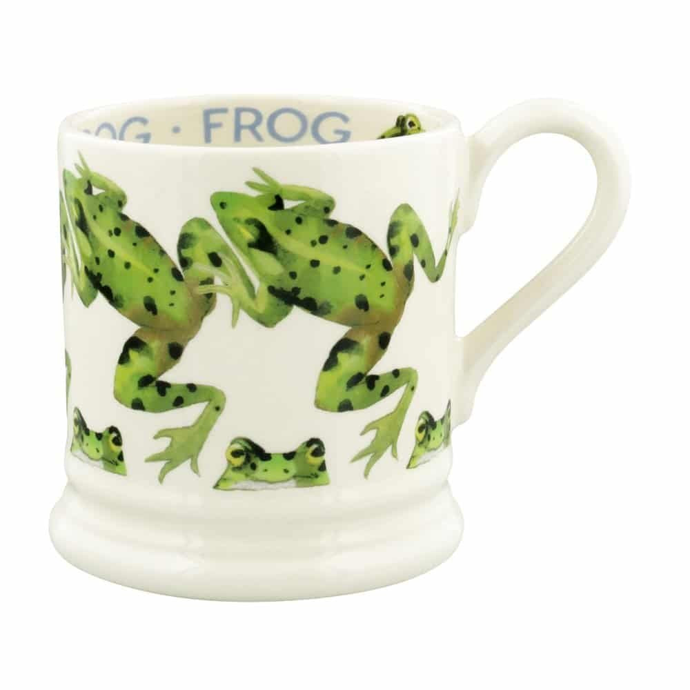 Emma Bridgewater half pint mug with a design of green frogs