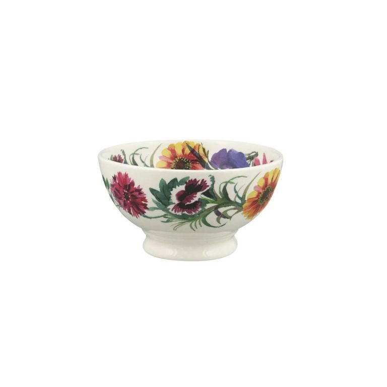 Emma Bridgewater Garden Flowers French bowl in cream with a border of red, yellow and purple flowers