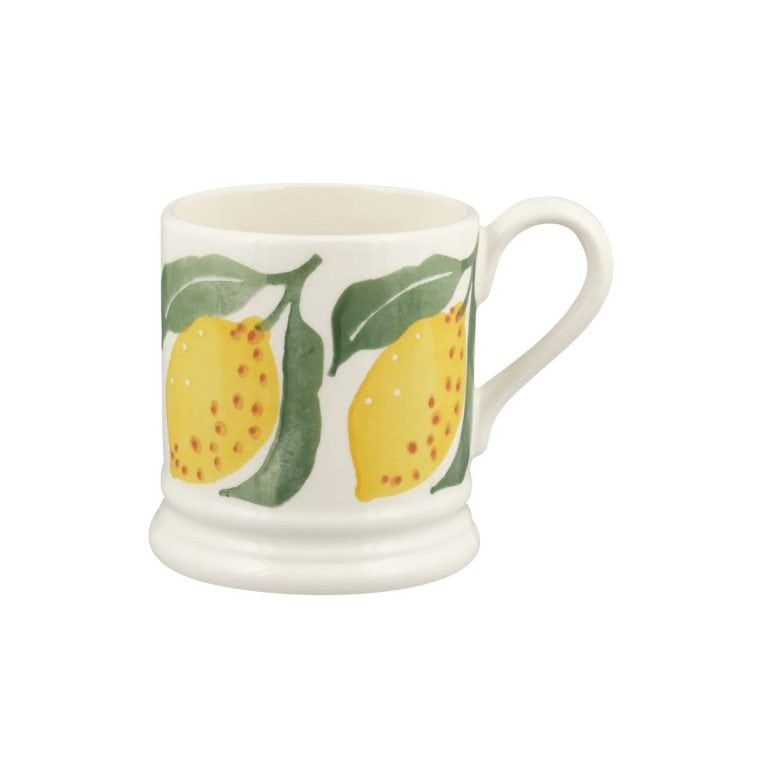 Emma Bridgewater half pint mug with a design of two yellow lemons and green leaves