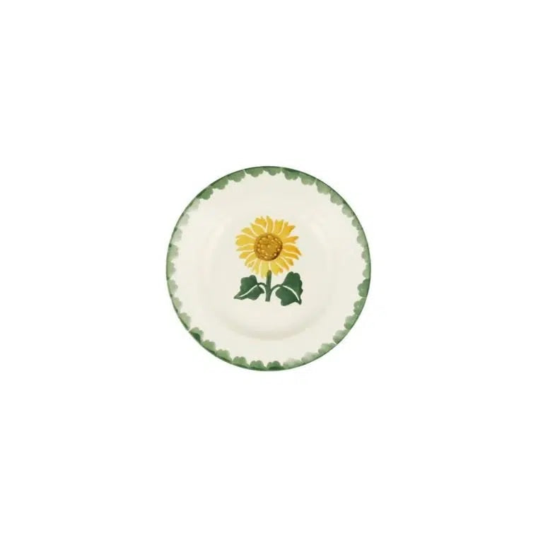 Emma Bridgewater Sunflower 6 1/2 inch plate with a yellow sunflower and green border