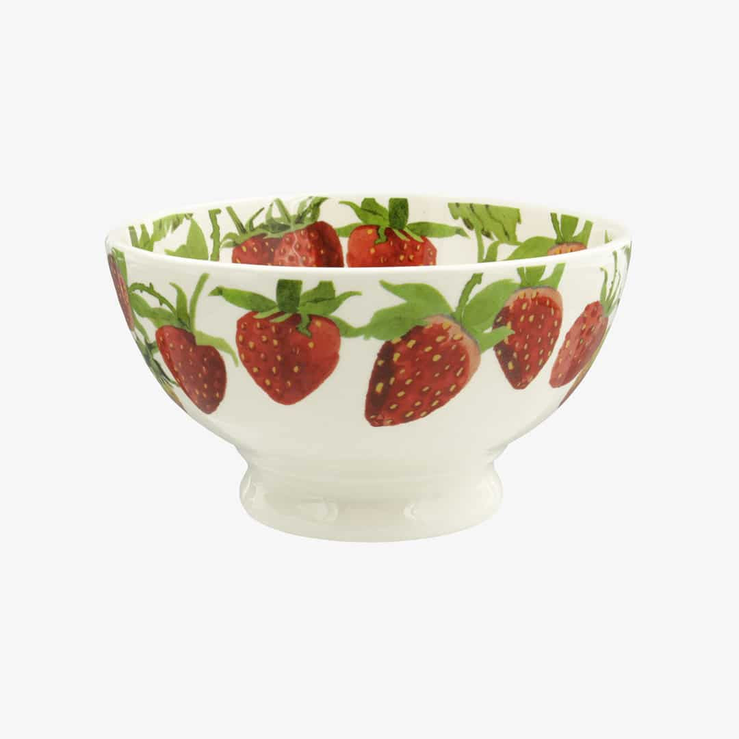 Emma Bridgewater French bowl with a Strawberries design of red strawberries and green leaves