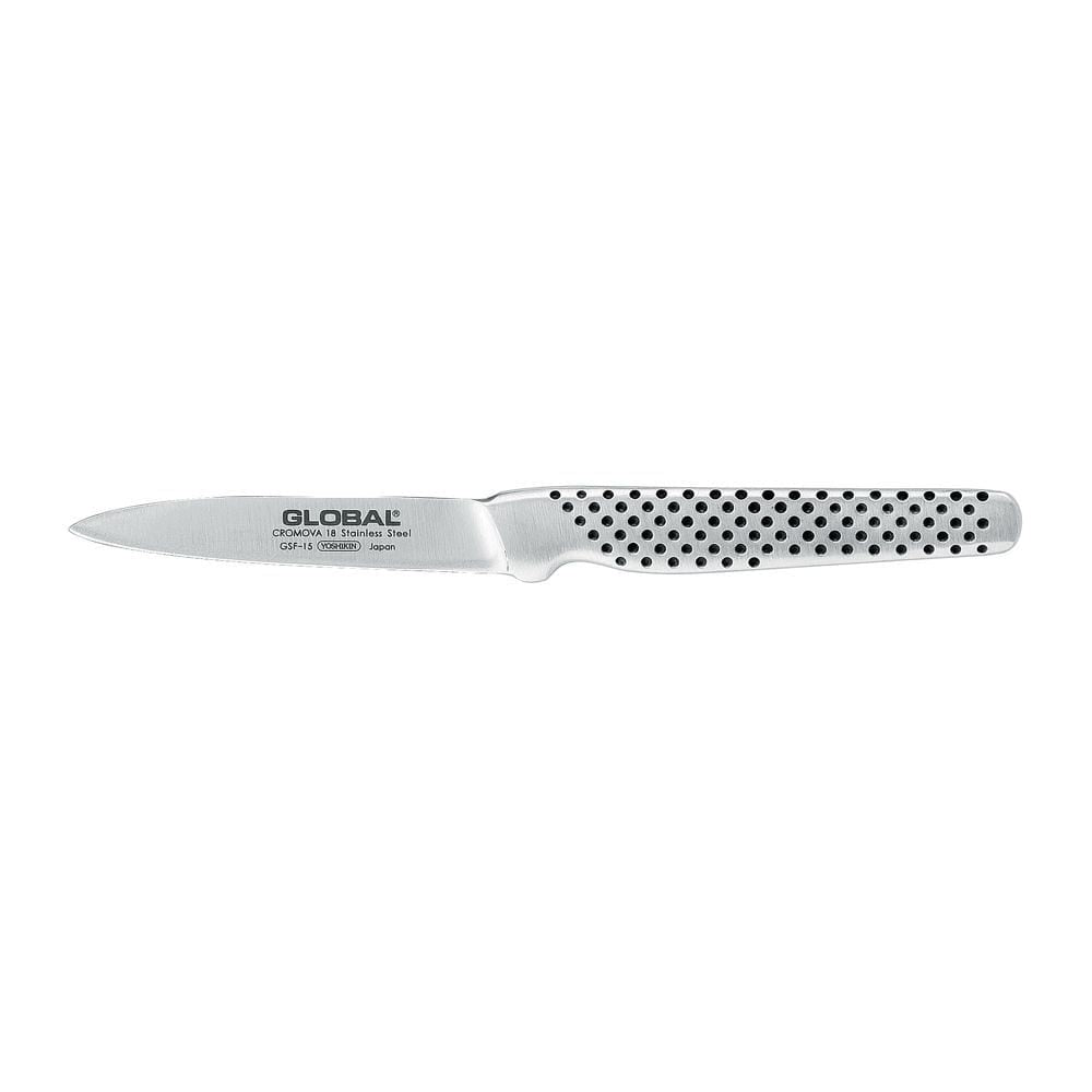 Global Classic GSF-15 peeling knife, 8cm, with a dimpled steel handle