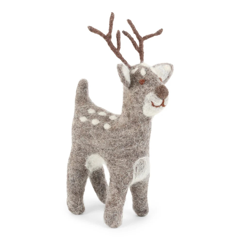 Gry & Sif cute grey felt deer with antlers and white spots