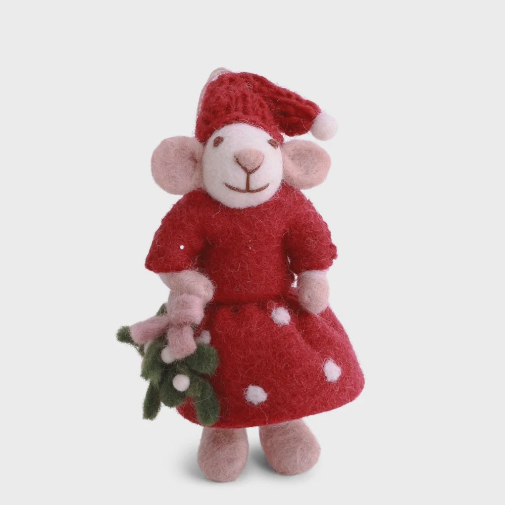 Gry & Sif - Small White Girly Mouse w/Mistletoe