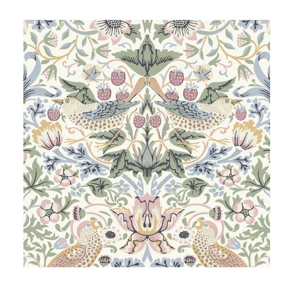Havi cocktail napkin with a William Morris Strawberry Thief pattern in pastel green, pink and blue