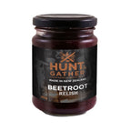 Hunt & Gather beetroot relish, 265g, in a glass jar with a dark purple relish