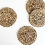 Linens & More seagrass and jute round coaster set, a stack of four in natural brown
